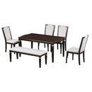 6-Piece Kitchen Dining Table Set, 62.7" Rectangular Table and 4 High-Back Tufted Chairs & 1 Bench for Dining Room and Kitchen (Espresso)