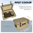 50 Quart Khaki Cooler, Ultra-Light Insulated Ice Chest by HouseOfZazla