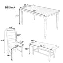 6-peice Dining Set with Turned Legs, Kitchen Table Set with Upholstered Dining Chairs and Bench,Retro Style, Natural