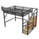 Queen Size Loft Bed & Stairs, Storage Shelves, Wardrobe - Black / Wood by HouseOfZazla