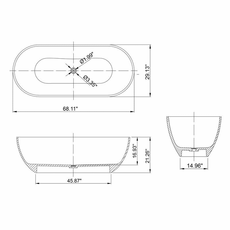 68.9 Inch Translucent Freestanding Bathtub, photo 8 of 8