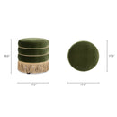 Edward - Round Upholstered Ottoman With Bullion Fringe - Olive Green by HouseOfZazla