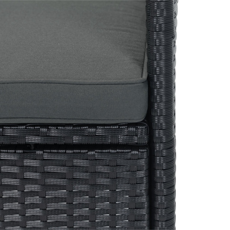 7 Piece Outdoor Patio Wicker Dining Set Patio With Adjustable Backrest Black Wicker + Dark Grey Cushion