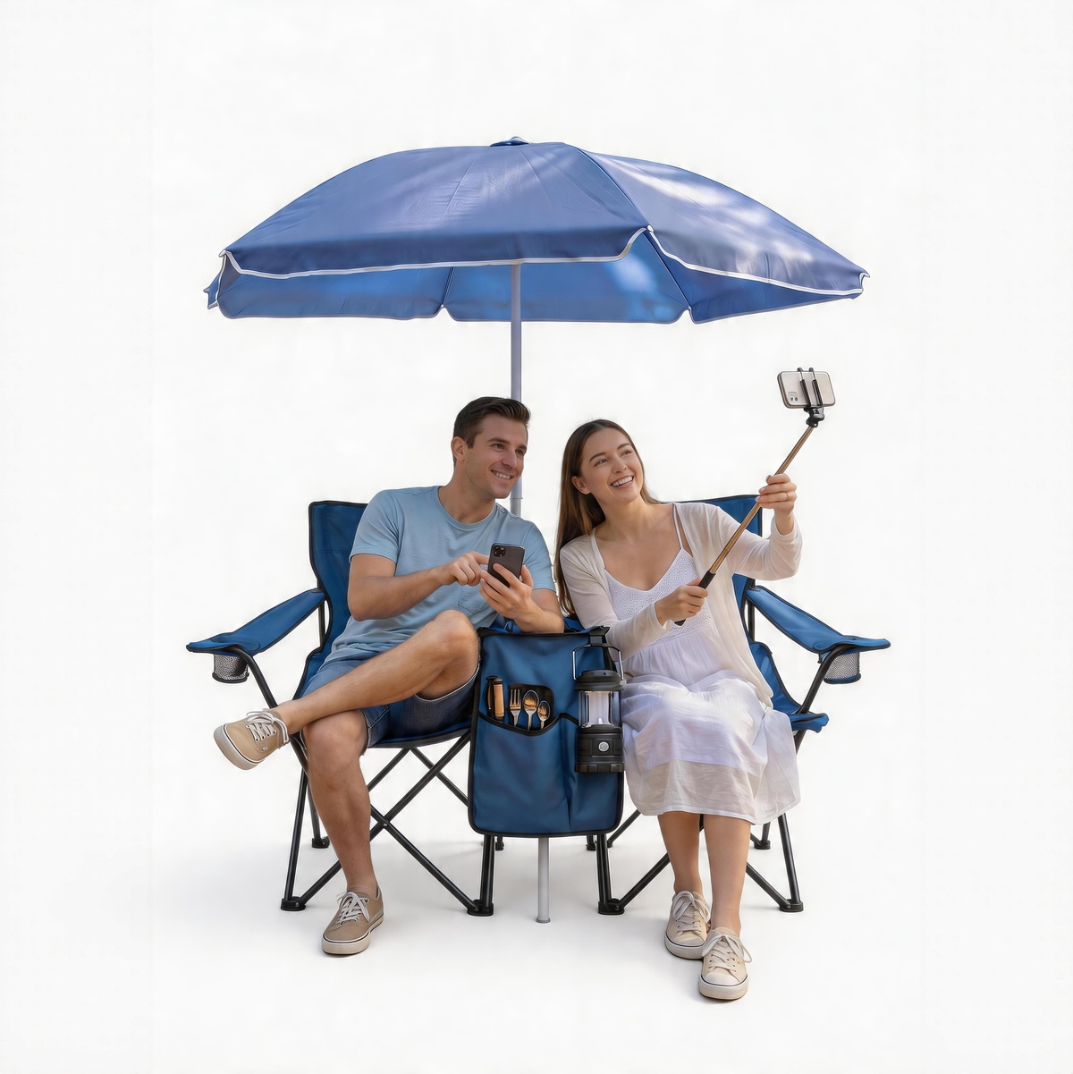Portable Double Folding Beach Chair Set with Umbrella, photo 4 of 10