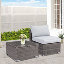 2 Piece Light Grey Sofa Small Armless Single Rattan Sofa Couch Set With Small Couch Table