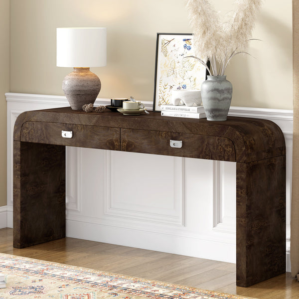U_STYLE 60'' Wooden Entryway Table with Burl Veneer, photo 2 of 10