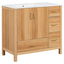 36" Bathroom Vanity, 2 Soft Close Doors, 4 Soft Close Drawers, Adjustable Shelf, Storage Cabinet - Acacia Wood by HouseOfZazla