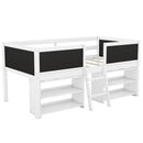 Low Loft Bed With Movable Shelves And Ladder, Decorative Chalkboard Guardrail by HouseOfZazla