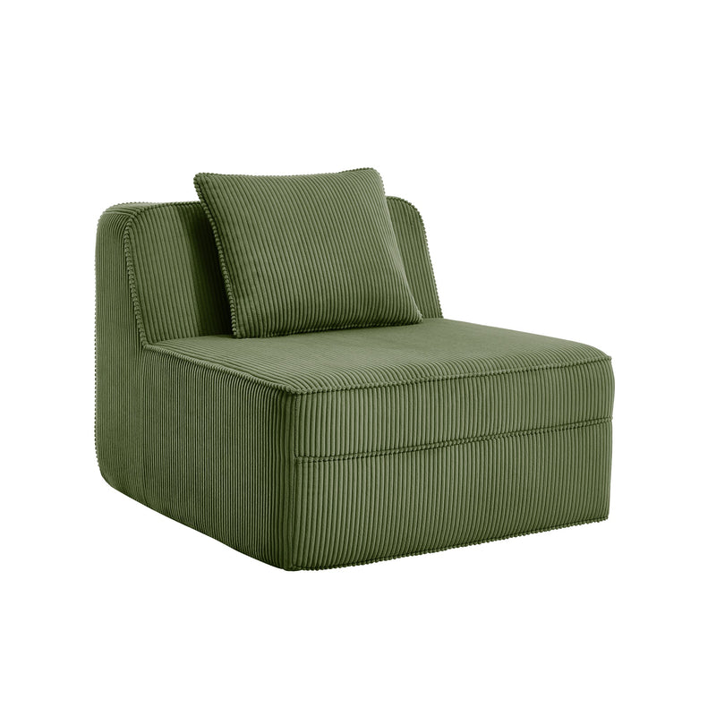 Armless Sofa with Pillow - Green Corduroy, photo 5 of 9