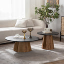 Round Coffee Table - Sturdy Pedestal Wooden Tea Table for Living Room