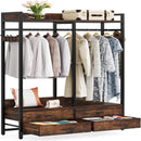 Freestanding Closet Organizer With 4 Drawers, 8 Hooks, Shelves, And Hanging Rod - Brown / Black by HouseOfZazla