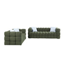 84.3/62.2 length, 35.83" deepth, human body structure for USA people, marshmallow sofa,boucle sofa, olive green color,3 seater. sofa and loveseater