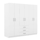 6-Doors Wooden Wardrobe Storage for Bedroom, with Big Drawers, White