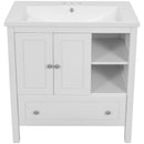 30" Bathroom Vanity with Sink, Bathroom Storage Cabinet with Doors and Drawers, Solid Wood Frame, Ceramic Sink, White