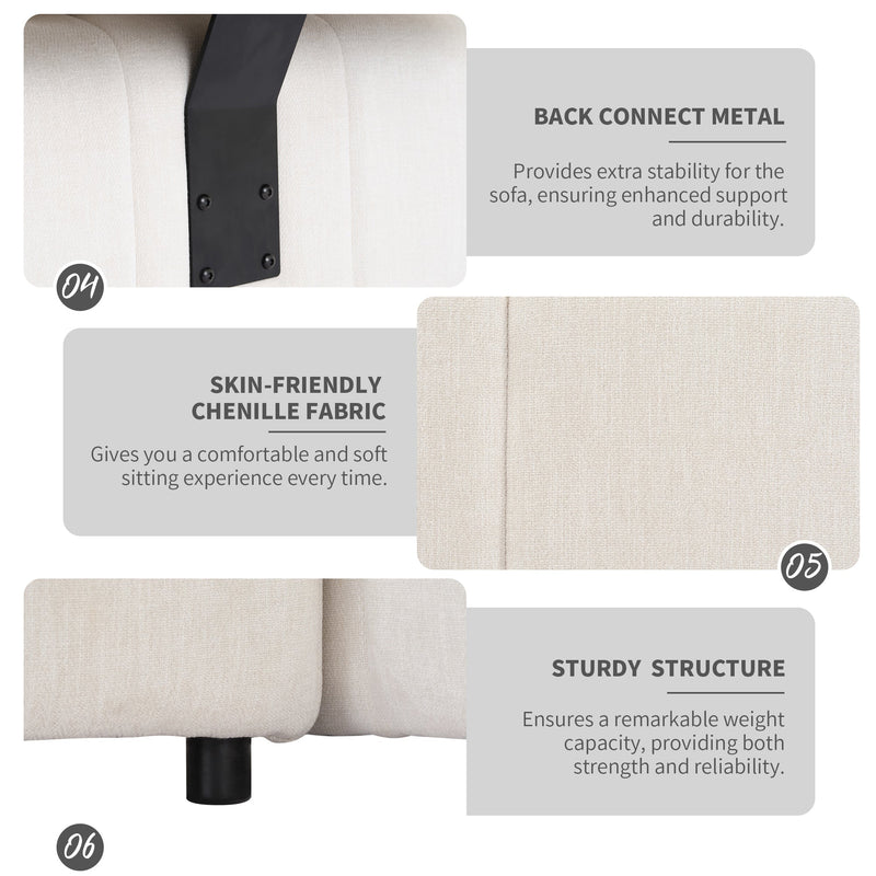 91.73" L-shaped Sofa Sectional Sofa Couch with 2 Stools and 2 Lumbar Pillows for Living Room, Biege