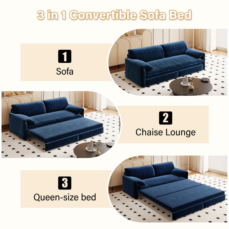 66' Queen Pull Out Sofa Bed, 3-in-1 Convertible Sleeper Sofa with Side Storage,Multi-Functional Velvet Loveseat Bed for Living Room,Bedroom,Apartment,Office