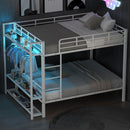 Bunk Bed With Storage Shelves, Clothes Hooks, LED Light by HouseOfZazla