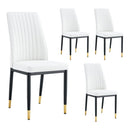 4 Dining Chair Set, White Dining Chair Set, PU Material High Back Seat and Sturdy Black Leg Chair for Dining Room, Kitchen and Living Room c-010
