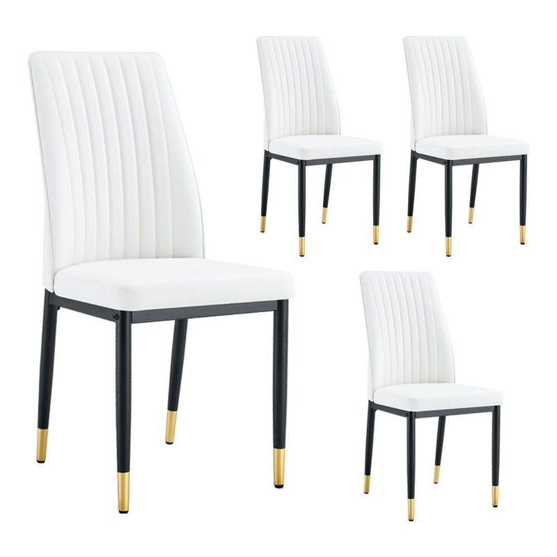 4 Dining Chair Set, White Dining Chair Set, PU Material High Back Seat and Sturdy Black Leg Chair for Dining Room, Kitchen and Living Room c-010