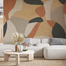 Modern Abstract Wallpaper - Organic Earth Tones with Flowing Shapes Wall Mural