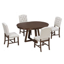 Dining Set With Leaf Round Table And 4 Upholstered Chairs