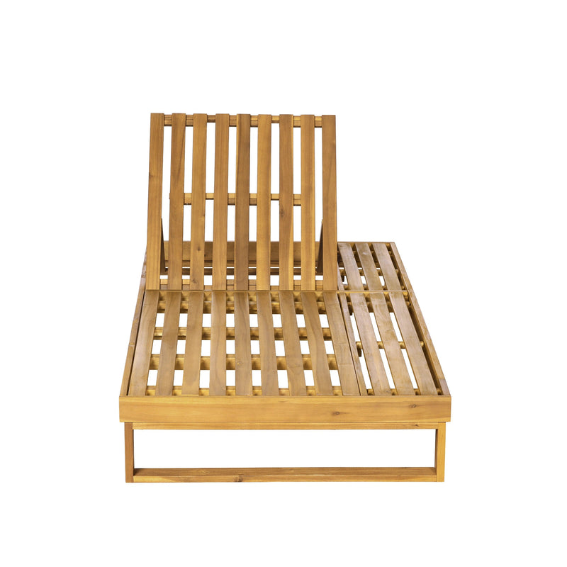 Acacia Wood Chaise Lounge Teak Finish with Adjustable Recliner, photo 4 of 8