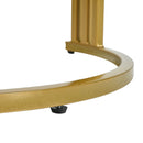 27.5" & 19.6" Stackable Coffee Table with 2 Drawers, Nesting Tables with Brown Tempered Glass and High Gloss Marble Tabletop, Set of 2, Round Center Table for Living Room, White