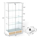 Glass Display Cabinet With LED Lights, Tempered Glass Doors, Large Drawers, 2 Door Storage Case With 4 Shelves - Natural / White by HouseOfZazla