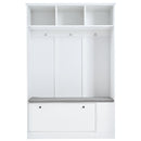 5-in-1 Entryway Bench with Coat Rack, Cushion and 3 Sturdy Hooks, 47.2" Wide Hall Tree with Shoe Storage Bench for Hallway, Entryway, Living Room