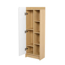 Tall Freestanding Bathroom Side Cabinet With Single Door & 4 Tier Open Shelves - Black / Light Oak / White by HouseOfZazla