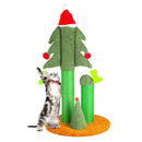 32" Cat Scratching Post, Tall Christmas Tree Cat Scratcher with 3 Posts and Cute Dangling Teaser Balls, Natural Sisal Rope Cat Toys for Kitty and Adult Cats