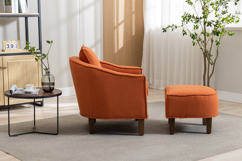 Accent Chair with Ottoman, Mid Century Modern Barrel Chair Upholstered Club Tub Round Arms Chair for Living Room