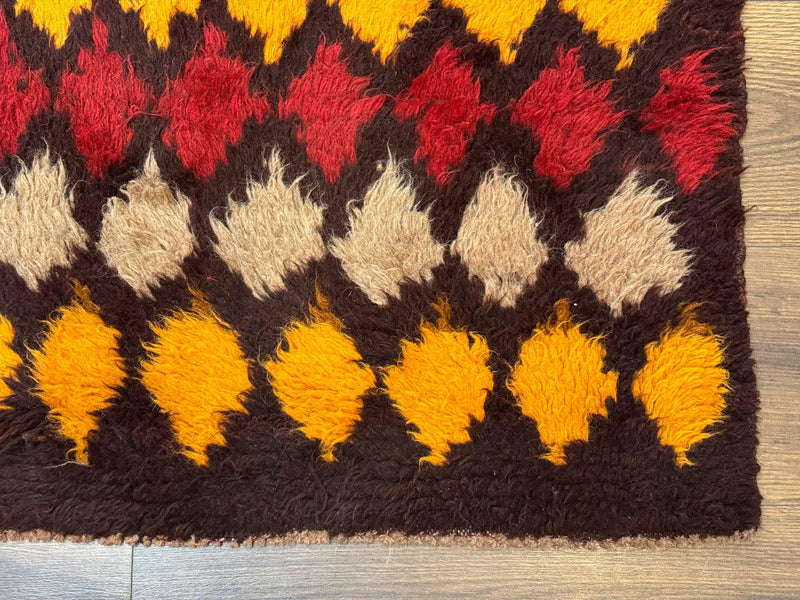 Shaggy Balouch Rug 3x4, Tribal Rug, Afghan Rug, Brown, Multicolor