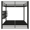 Queen Over Queen Bunk Bed With Storage Cabinets And LED Sturdy Frame, 6 Storage Units, Adjustable LED Lights - Black by HouseOfZazla