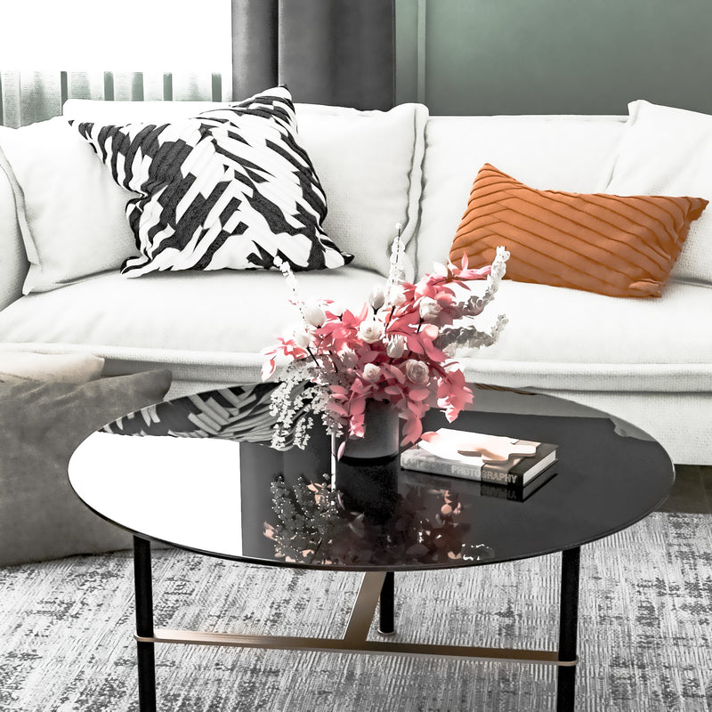 30" Inch Round Tempered Glass Table Top Black Glass 1/4" Inch Thick Round Polished Edge