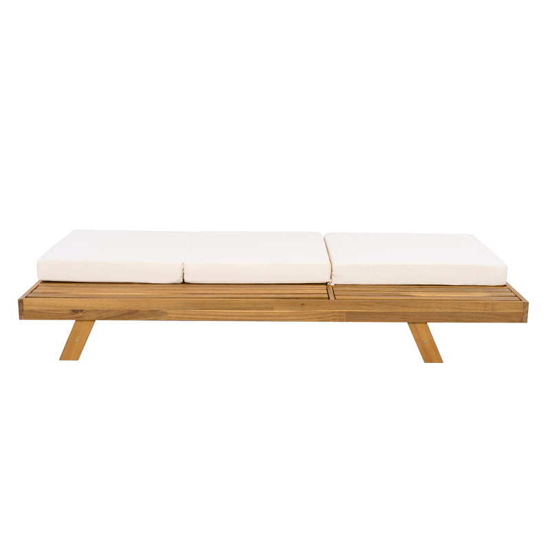 LOUNGE CHAISE SET, SPACE AVAILABLE ON ONE SIDE,ACACIA SOLID WOOD WITH LOUNGE CUSHION (CREAM & TRIPLE FOLD) - MATCHING DARK GREY VERSION AVAILABLE