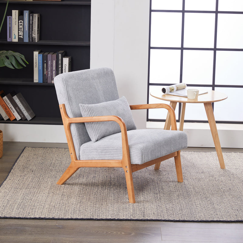 Mid-Century Modern Accent Chair, Arm Chair Living Room Chairs with Pillow Upholstered Reading Chair with Solid Wood Frame &  Living Room Bedroom Balcony (Antique Dark Grey)