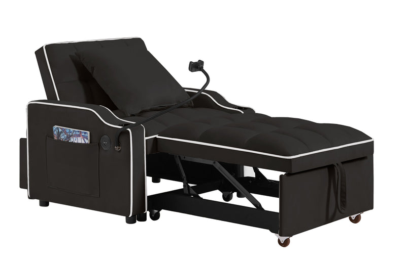 3-in-1 Sofa Bed, Convertible Sleeper Chair Sofa Bed Adjustable Pull Out Sleeper Chair Bed Multi-Pockets Folding Sofa Bed for Living Room Bedroom Small Space (Black)