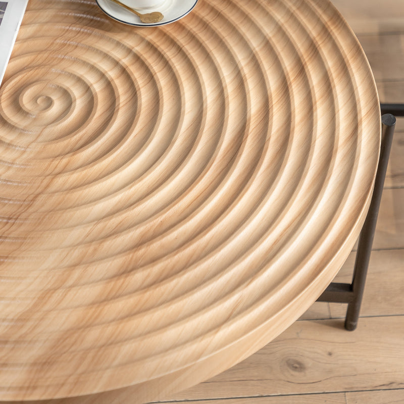 33" Modern Thread Design Round Coffee Table, MDF Table Top with Cross Legs Metal Base