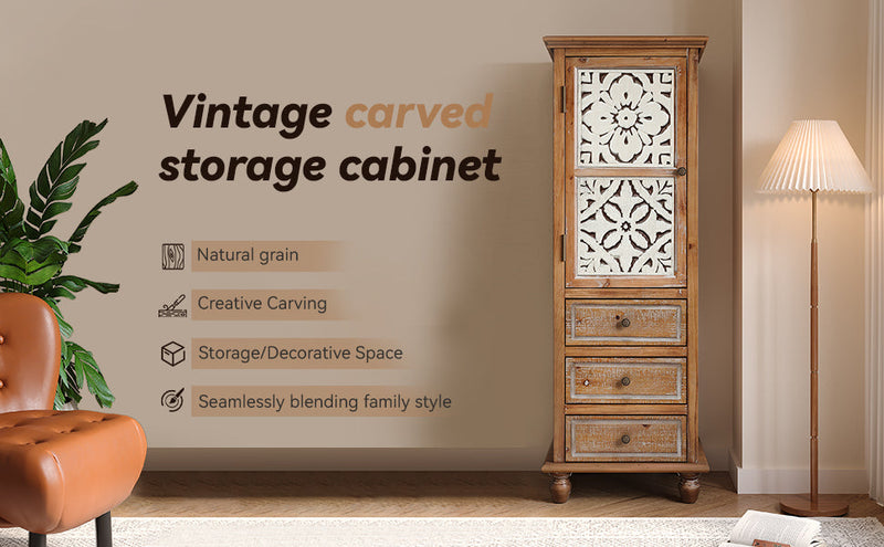 Rustic Wooden Storage Cabinet with Decorative Cutout Door & 3 Drawers, photo 8 of 10