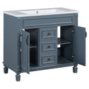 36" Bathroom Vanity with Top Sink, Royal Blue Mirror Cabinet, Modern Bathroom Storage Cabinet with 2 Soft Closing Doors and 2 Drawers, Single Sink Bathroom Vanity