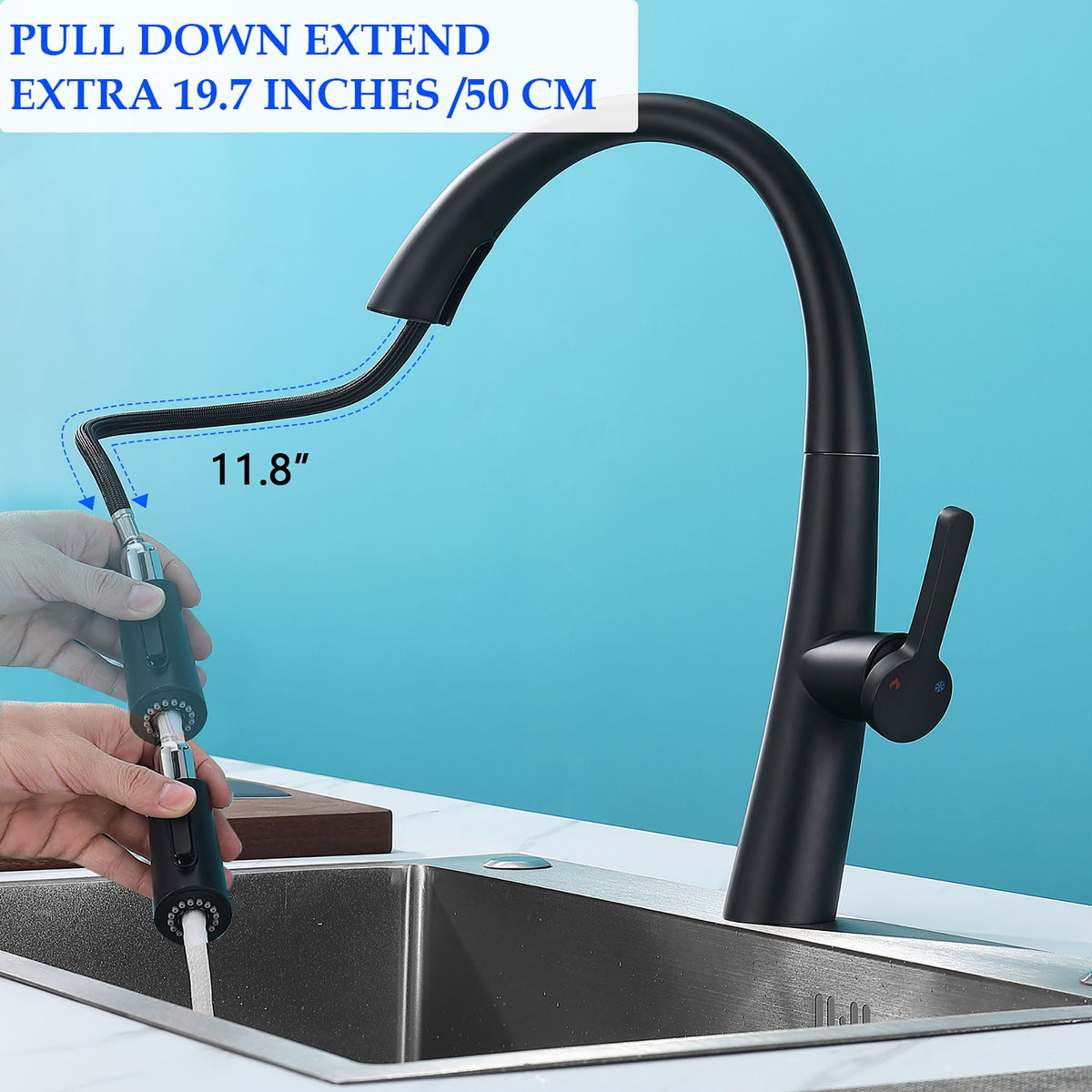Elegant Single Handle Stainless Steel Pull Out Kitchen Faucet With High Arch Spout, photo 7 of 16