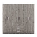 6-Doors Wooden Wardrobe Storage for Bedroom, with Big Drawers, Gray