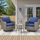 Swivel Outdoor Chairs Set of 2, with Glass-Top Side Table, 3 Pieces