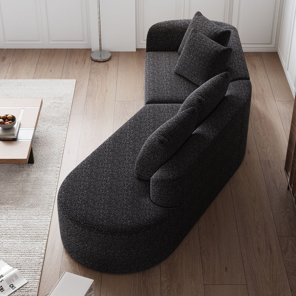 Upholstered Oversized Sectional Sofa, 4 Seater Extra Deep & Wide Curved Cloud Couch With 4 Throw Pillows For Living Room - Black, photo 5 of 23