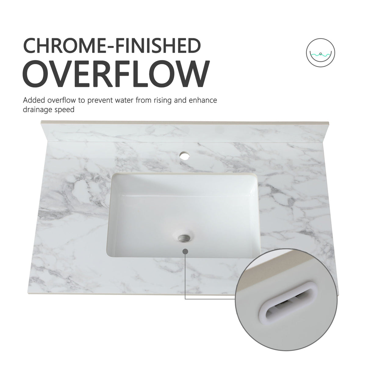 Elegant Bathroom Vanity Top With Rectangular Ceramic Sink And Backsplash, photo 9 of 19