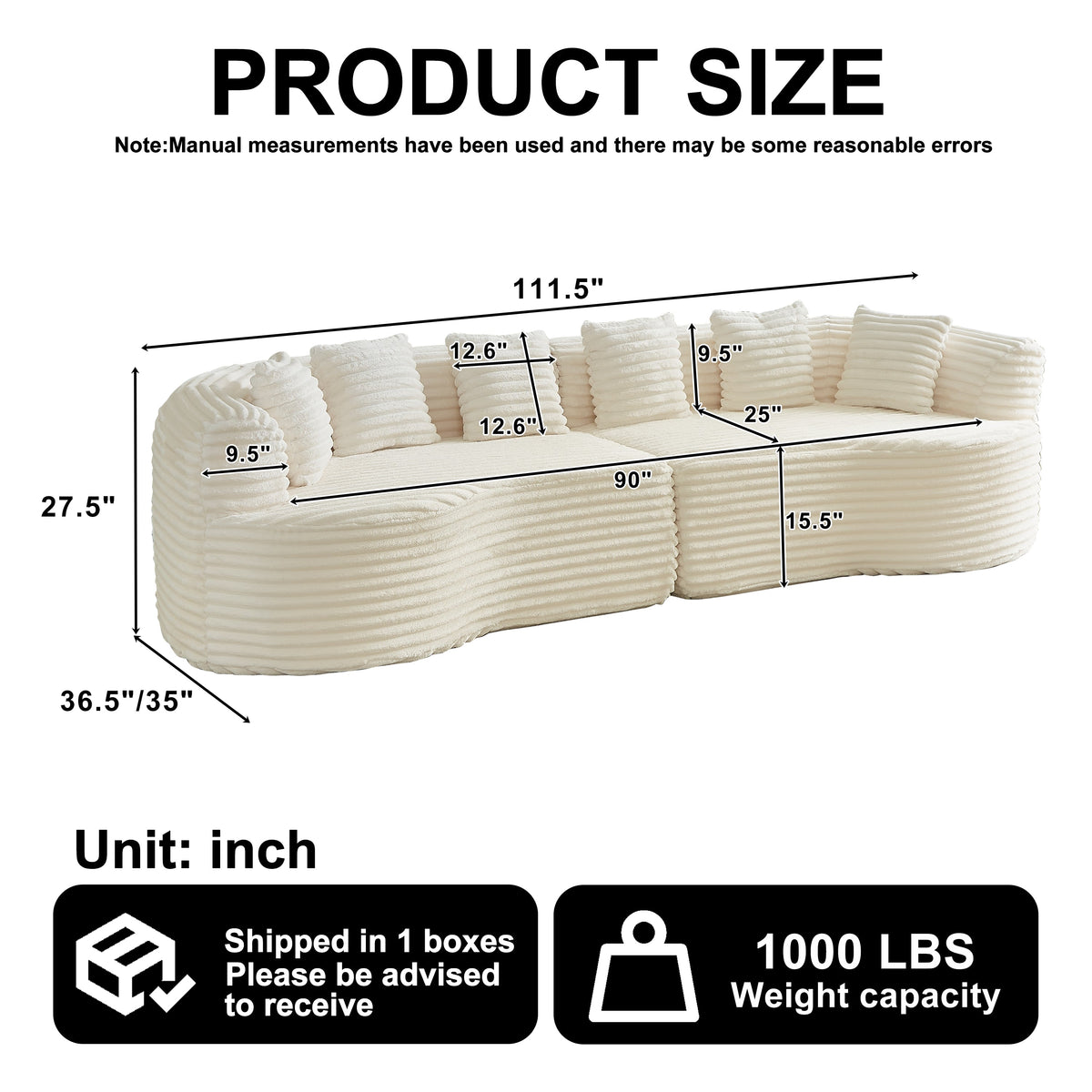 Curved Sectional Sofa - 111.5-inch Oversized Modern Design, photo 4 of 10