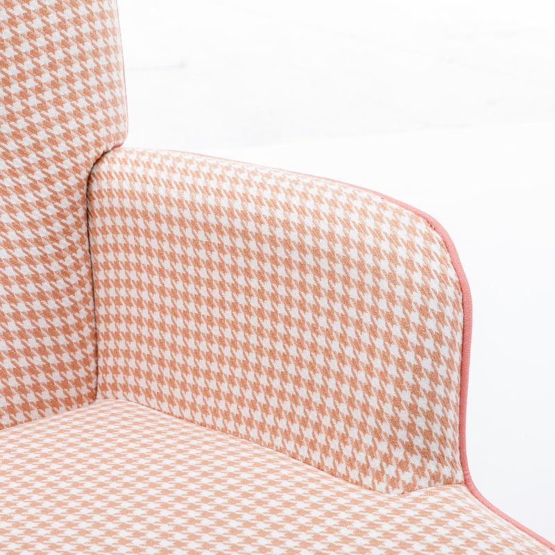 35.5 inch Rocking Chair, Soft Houndstooth Fabric Leather Fabric Rocking Chair for Nursery, Comfy Wingback Glider Rocker with Safe Solid Wood Base for Living Room Bedroom Balcony (pink)