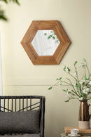 Hexagon Mirror With Natural Wood Frame, Wall Decor For Living Room Bathroom Hallway by HouseOfZazla