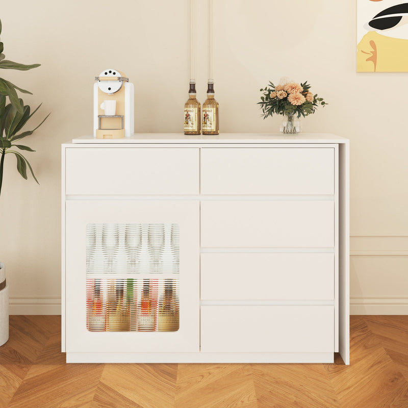 44"-85" Extendable Sofa Bar Table Cabinet Behind Couch Pub Table with LED